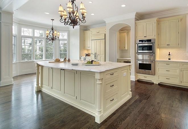 close-up of wood-look laminate flooring planks in Minnetonka